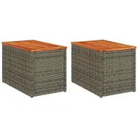 vidaXL Tuinbijzettafels 2 st 55x34x37 cm poly rattan en hout grijs