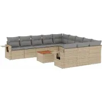 vidaXL 12-delige Loungeset met kussens poly rattan beige