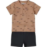Dirkje shirt + broek bruin/donkerblauw Set Jongens Katoen Ronde hals All over print - maat 80