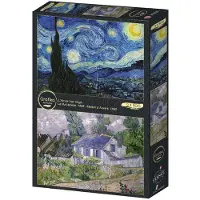 Grafika GRAFIK-puzzel: Sterrennacht en huis in Auvers, 2x500 stukjes