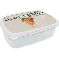MuchoWow Broodtrommel Wit - Lunchbox Spaghetti - tomatensaus - Parmezaanse kaas - Brooddoos 18x12x6 cm - Brood lunch box - Broodtrommels voor kinderen en volwassenen