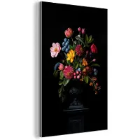 MuchoWow Aluminium schilderij 120x180 cm - Wanddecoratie metaal - Bloemen - Vrolijk - Vaas - Metalen muurdecoratie woonkamer - Decoratie industrieel - Foto op dibond - Industriële accessoires slaapkamer