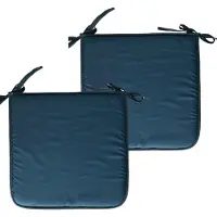 Stof Textile Home stoelkussens - 2x - petrol petrol blauw - 38 x 38 x 3 cm - voor binnen - touwtjes sluiting - zitkussens plat - vierkant