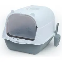 Intirilife Kattenbak met deksel inclusief schepje in grijs-wit - 51 x 37,5 x 34,5 cm - Kattenbak met deksel, moderne, gesloten toilet voor katten - WC-kapjes - minder geurvorming