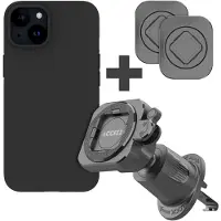 Accezz EasyLock telefoonhouder auto - inclusief hoesje voor de Apple iPhone 15 - Ventilatierooster - 360 graden draaibaar - Zwart stickers + Color Backcover voor de Apple iPhone 15