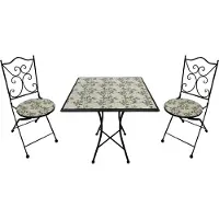 Axi Camilla 3-delige Mozaïek Bistroset Bloemen Roze | Bistro Set met tafel & 2 stoelen | Balkonset van metaal & Mozaïek design