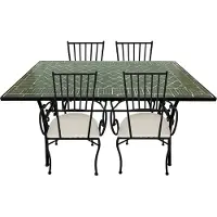 Axi Leonie 5-delige Mozaïek Bistroset Donkergroen | Bistro Set met tafel & 4 stoelen | Balkonset van metaal & Mozaïek design