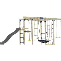 Axi Boris Klimtoestel van hout in bruin met grijze Glijbaan | Klimtoestel uitgerust voor kinderen met verschillende Schommels, Trapeze, Klimnetten en Monkey Bars | Klimtoestel voor in de tuin