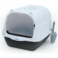 Intirilife Kattenbak met deksel inclusief schepje in zwart-wit -51 x 37,5 x 34,5 cm- Kattenbak met deksel, moderne, gesloten toilet voor katten- WC-kapjes Kattenbak - minder geurvorming