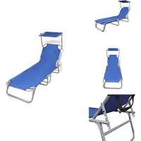 vidaXL Ligstoel - Ligstoelen - Lig Stoel - Lig Stoelen - Ligbed inklapbaar met luifel staal en stof blauw