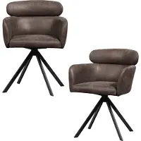 Woood Fenne Draaibare Eetkamerstoelen -Leerlook- Zwart/Grijs-Set van 2
