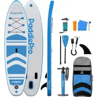 LifeGoods PaddlePro SUP Board - Opblaasbaar Paddle Board - Complete Set - Max. 135KG - 320x81cm - Wit/Sky Blue