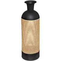 Atmosphera Bloemenvaas Oriental - zwart/beige - gietijzer - D18 x H60 cm - flessenhals vaas