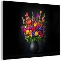 MuchoWow Aluminium schilderij 160x120 cm - Wanddecoratie metaal - Felgekleurd - Bloemen - Vaas - Metalen muurdecoratie woonkamer - Decoratie industrieel - Foto op dibond - Industriële accessoires slaapkamer