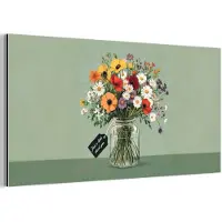 MuchoWow Aluminium schilderij 80x40 cm - Wanddecoratie metaal - Bloemen - Vaas - Kaartje - Metalen muurdecoratie woonkamer - Decoratie industrieel - Foto op dibond - Industriële accessoires slaapkamer