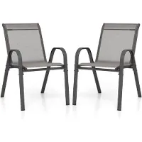 Costway Set van 2 stapelbare tuinstoelen, stapelstoelen van textiel en metalen frame, terrasstoelen met armleuningen, balkonstoelen, belastbaar tot 150 kg, 56 x 70 x 84 cm, grijs