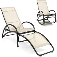 Costway 2-in-1 zonnestoel, converteerbare schommelstoel met verstelbare rugleuning en gebogen armleuningen, ligstoel met aluminium frame, ligstoel voor terras, tuin, zwembad (beige)