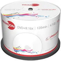 Primeon DVD+R, bedrukbaar, tot 16-voudig, 4,7 GB/120 min, spindel met 50 stuks