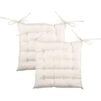 Stof Textile stoelkussen BEA - 2x - gebroken wit - 40 x 40 x 4 cm - touwtjes sluiting - binnen/buiten - zitkussens plat