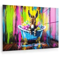 MuchoWow Glasschilderij 180x120 cm - Schilderij acrylglas - Ezel - Badkuip - Roze - Schuim - Foto op glas - Muurdecoratie woonkamer - Wanddecoratie slaapkamer - Schilderijen