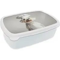 MuchoWow Broodtrommel Wit - Lunchbox Hond - Wit - Kok - Brooddoos 18x12x6 cm - Brood lunch box - Broodtrommels voor kinderen en volwassenen