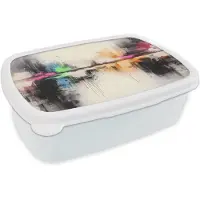 MuchoWow Broodtrommel Wit - Lunchbox Abstract - Kleurexplosie - Landschap - Brooddoos 18x12x6 cm - Brood lunch box - Broodtrommels voor kinderen en volwassenen