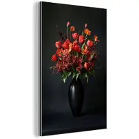 MuchoWow Aluminium schilderij 120x180 cm - Wanddecoratie metaal - Boeket - Tulpen - Vaas - Rood - Metalen muurdecoratie woonkamer - Decoratie industrieel - Foto op dibond - Industriële accessoires slaapkamer