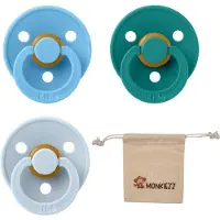 BIBS Fopspenen - Maat 2 6-18 maanden - Latex – Breeze, Scuba, Baby Blue + Monkiezz speenzakje