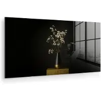 MuchoWow Glasschilderij 120x60 cm - Schilderij acrylglas - Bloembollen - Wit - Vaas - Minimalistisch - Foto op glas - Muurdecoratie woonkamer - Wanddecoratie slaapkamer - Schilderijen