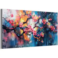MuchoWow Aluminium schilderij 80x40 cm - Wanddecoratie metaal - Bloemen - Tak - Artistiek - Roze - Metalen muurdecoratie woonkamer - Decoratie industrieel - Foto op dibond - Industriële accessoires slaapkamer