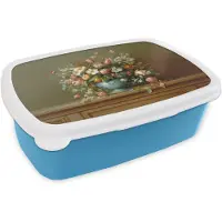 MuchoWow Broodtrommel Blauw - Lunchbox Vaas - Pastel - Kleuren - Bloemen - Brooddoos 18x12x6 cm - Brood lunch box - Broodtrommels voor kinderen en volwassenen