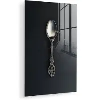 MuchoWow Glasschilderij 120x180 cm - Schilderij acrylglas - Lepel - Zilver - Metaal - Foto op glas - Muurdecoratie woonkamer - Wanddecoratie slaapkamer - Schilderijen
