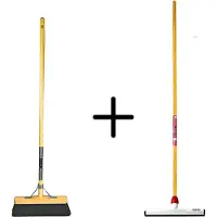 Synx Store Synx Tools Paardenhaar 29cm + Vloertrekker Kunststof 35cm met Steel 120cm – Zaalveger – Vloerreiniger – Natuurrubber – Zachte binnenbezem met steel 120cm
