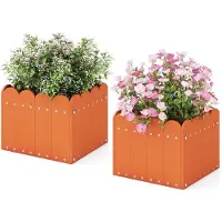 Costway Plantenbak, 2 stuks, weerbestendig, HDPE, tuinbloembak rechthoekig, bloembed met afvoergaten, verhoogd bloembed, plantenbed, plantenbak, bloembak (32 x 30 x 25 cm, oranje)