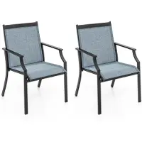 Costway Set van 2 tuinstoelen, terrasstoelen met breed zitvlak en ademende zitting, balkonstoelen, outdoorstoelen, belastbaar tot 150 kg, voor tuin, balkon, zwembad, blauw