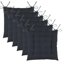 Stof Textile stoelkussens DUO - 6x - antraciet - 38 x 38 x 3.5 cm - touwtjes sluiting - zitkussens - binnen/buiten