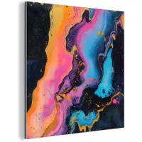 MuchoWow Aluminium schilderij 90x90 cm - Wanddecoratie metaal - Modern - Marmer - Oranje - Metalen muurdecoratie woonkamer - Decoratie industrieel - Foto op dibond - Industriële accessoires slaapkamer