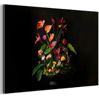 MuchoWow Aluminium schilderij 90x60 cm - Wanddecoratie metaal - Bloemen - Vaas - Kleurrijk - Metalen muurdecoratie woonkamer - Decoratie industrieel - Foto op dibond - Industriële accessoires slaapkamer