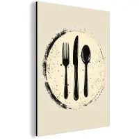 MuchoWow Aluminium schilderij 60x80 cm - Wanddecoratie metaal - Zwart - Bestek - Rondje - Metalen muurdecoratie woonkamer - Decoratie industrieel - Foto op dibond - Industriële accessoires slaapkamer