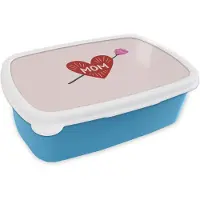 MuchoWow Broodtrommel Blauw - Lunchbox Hart - Rood - Bloem - Moeder - Brooddoos 18x12x6 cm - Brood lunch box - Broodtrommels voor kinderen en volwassenen