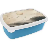 MuchoWow Broodtrommel Blauw - Lunchbox Landschap - Japandi - vogel - Brooddoos 18x12x6 cm - Brood lunch box - Broodtrommels voor kinderen en volwassenen