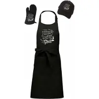 Mijncadeautje - Barbecue Voordeelset - BBQ Schort + BBQ Handschoen + BBQ Cap - Every Body Chill Dad is on the grill - zwart