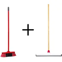 Synx Store Synx Tools Binnenbezem Rood + Vloertrekker Kunststof 45cm met Steel 150cm – Zaalveger – Vloerreiniger – Natuurrubber – Zachte bezem met steel 130cm