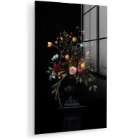 MuchoWow Glasschilderij 100x150 cm - Schilderij acrylglas - Klassiek - Vaas - Boeket - Bloemen - Foto op glas - Muurdecoratie woonkamer - Wanddecoratie slaapkamer - Schilderijen
