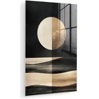 MuchoWow Glasschilderij 120x180 cm - Schilderij acrylglas - Maan - Cirkel - Goud - Foto op glas - Muurdecoratie woonkamer - Wanddecoratie slaapkamer - Schilderijen