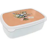 MuchoWow Broodtrommel Wit - Lunchbox Boeket - Strikje - Quote - Brooddoos 18x12x6 cm - Brood lunch box - Broodtrommels voor kinderen en volwassenen