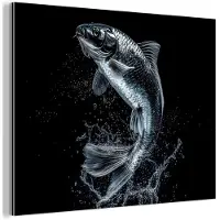 MuchoWow Aluminium schilderij 40x30 cm - Wanddecoratie metaal - Vis - Koi - Zwart - Water - Metalen muurdecoratie woonkamer - Decoratie industrieel - Foto op dibond - Industriële accessoires slaapkamer