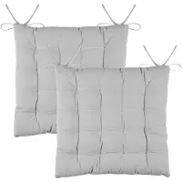 Stof Textile stoelkussens DUO - 2x - lichtgrijs - 38 x 38 x 3.5 cm - touwtjes sluiting - zitkussens - binnen/buiten