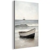 MuchoWow Aluminium schilderij 120x180 cm - Wanddecoratie metaal - Roeiboot - Zee - Horizon - Metalen muurdecoratie woonkamer - Decoratie industrieel - Foto op dibond - Industriële accessoires slaapkamer
