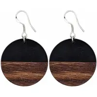 Charme Bijoux Oorbellen- rond hout-zwart-zilver Mignon -